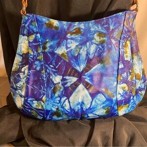 Sukriti leather shoulder strap hobo bag blue multi pattern purse